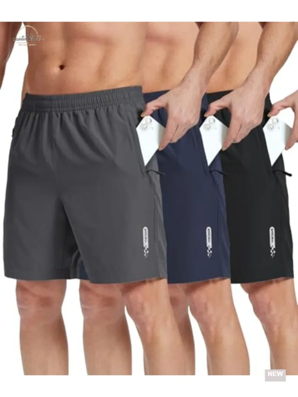 3-Pack Men's Athletic Running Shorts with Zipper Pockets Lightweight